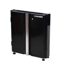 HUSKY 28 In. W X 33 In. H X 19 In.D Folding 22-Gauge Steel 1-Piece Garage Storage System In Black W/ Wooden Worktop -Husky Shop black gloss powder coating husky free standing cabinets fc182832t01bl 4f 1000