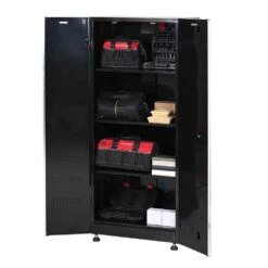 Husky Metal System 36 In. W X 73 In. H X 19 In. D 22-Gauge 3-Shelf Steel Freestanding Cabinet In Black -Husky Shop black gloss powder coating husky free standing cabinets fc183672t03bl 1f 1000