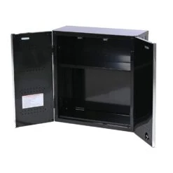 HUSKY 28 In. W X 30 In. H X 12 In. D Folding System 22-Gauge Steel 1-Shelf Wall Mounted Garage Cabinet In Black -Husky Shop black gloss powder coating husky wall mounted cabinets fc122829t01bl 1f 1000