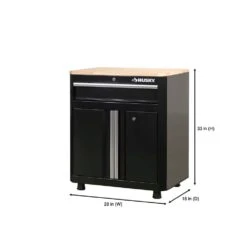 Husky Ready-to-Assemble 24-Gauge Steel 1-Drawer 2-Door Garage Base Cabinet In Black (28 In. W X 32.8 In. H X 18.3 In. D) -Husky Shop black husky free standing cabinets g2801b us a0 1000
