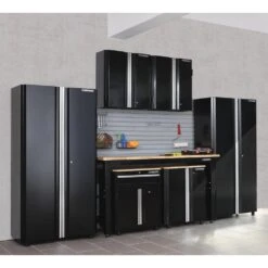 Husky Ready-to-Assemble 24-Gauge Steel Freestanding Garage Cabinet In Black (48 In. W X 72 In. H X 18.3 In. D) -Husky Shop black husky free standing cabinets g4802t us 44 1000