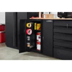 Husky Heavy Duty Welded 20-Gauge Steel 2-Door Garage Base Cabinet In Black (28 In. W X 32 In. H X 21.5 In. D) -Husky Shop black husky free standing cabinets htc1000001 40 1000