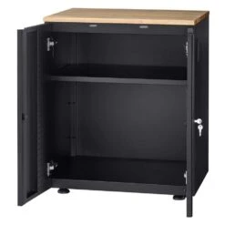 Husky Extra Wide Heavy Duty Welded 20-Gauge Steel 2-Door Garage Base Cabinet In Black (32 In. W X 33 In. H X 21.5 In. D)
