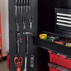 Husky Heavy Duty Welded 20-Gauge Steel Freestanding Garage Cabinet In Black (36 In. W X 81 In. H X 24 In. D) -Husky Shop black husky free standing cabinets htc1000008 1d 1000