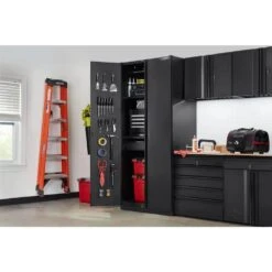 Husky Heavy Duty Welded 20-Gauge Steel Freestanding Garage Cabinet In Black (36 In. W X 81 In. H X 24 In. D) -Husky Shop black husky free standing cabinets htc1000008 31 1000