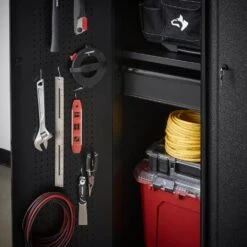 Husky Pro Duty Welded 20-Gauge Steel Freestanding Garage Cabinet In Black LINE-X (36 In. W X 81 In. H X 24 In. D) -Husky Shop black husky free standing cabinets htc1000008 lx 66 1000