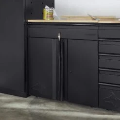 Husky Extra Wide Heavy Duty Welded 20-Gauge Steel 1-Drawer 2-Door Garage Cabinet In Black (32 In. W X 33 In. H X 21.5 In. D) -Husky Shop black husky free standing cabinets htc1000009 ex 31 1000