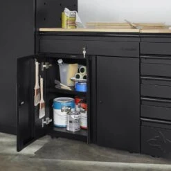 Husky Extra Wide Heavy Duty Welded 20-Gauge Steel 1-Drawer 2-Door Garage Cabinet In Black (32 In. W X 33 In. H X 21.5 In. D) -Husky Shop black husky free standing cabinets htc1000009 ex d4 1000
