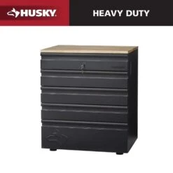 Husky Extra Wide Heavy Duty Welded 18-Gauge Steel 5-Drawer Garage Base Cabinet In Black (32 In. W X 33 In. H X 21.5 In. D)