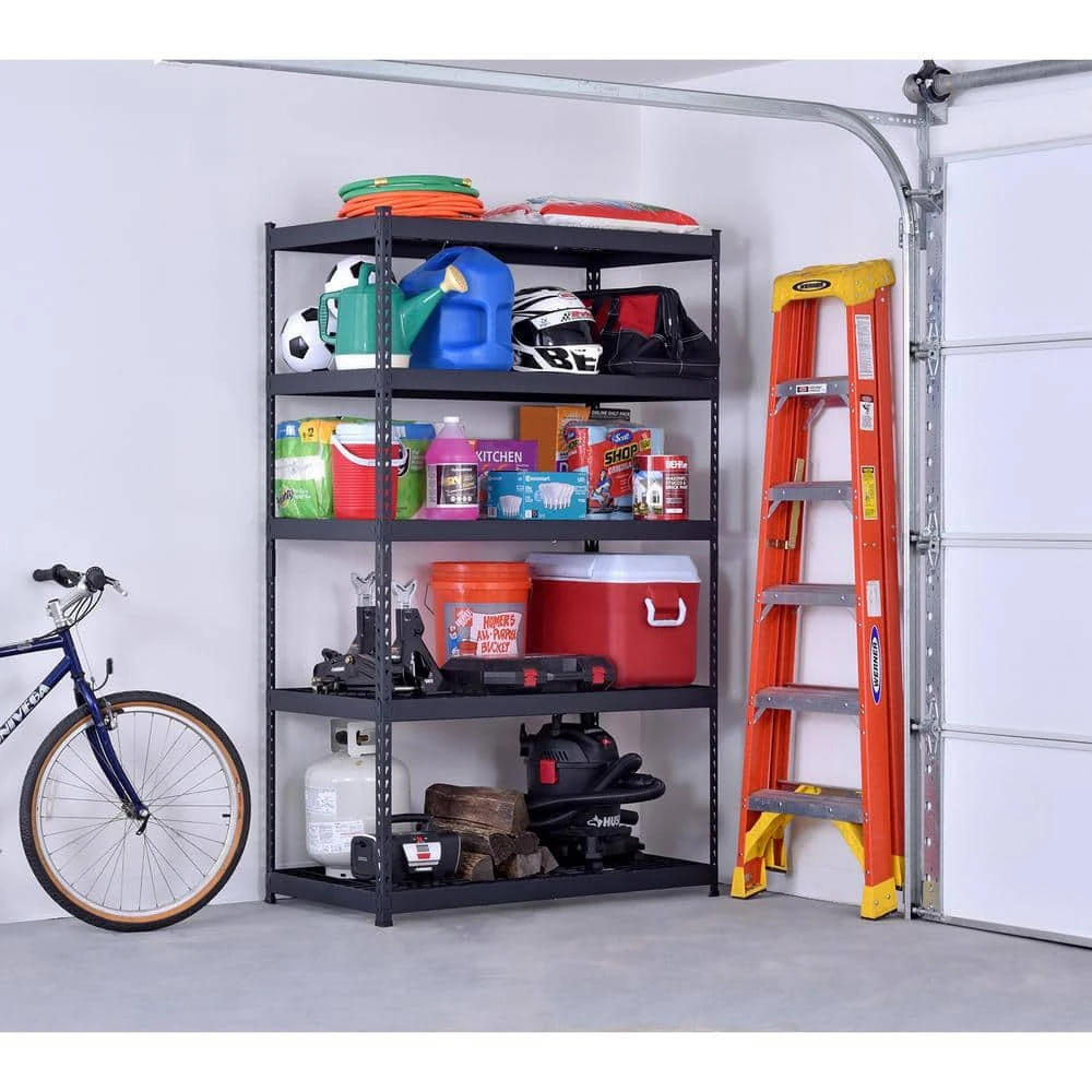 Husky 5-Tier Heavy Duty Boltless Steel Garage Storage Shelving Unit In Black (48 In. W X 78 In. H X 24 In. D) 2 Husky 5-Tier Heavy Duty Boltless Steel Garage Storage Shelving Unit In Black (48 In. W X 78 In. H X 24 In. D) - Image 2