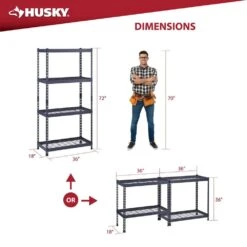 Husky 4-Shelf Metal Heavy-Duty Adjustable Garage Storage Shelving Unit In Black (36 In. W X 72 In. H X 18 In. D) 16 Husky 4-Shelf Metal Heavy-Duty Adjustable Garage Storage Shelving Unit In Black (36 In. W X 72 In. H X 18 In. D) -Husky Shop black husky freestanding shelving units n3r361872w4b 1d 1000