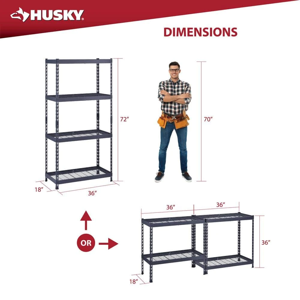 Husky 4-Shelf Metal Heavy-Duty Adjustable Garage Storage Shelving Unit In Black (36 In. W X 72 In. H X 18 In. D) 4 Husky 4-Shelf Metal Heavy-Duty Adjustable Garage Storage Shelving Unit In Black (36 In. W X 72 In. H X 18 In. D) - Image 4