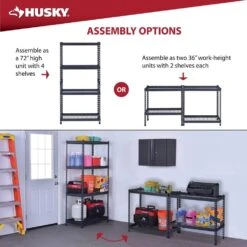 Husky 4-Shelf Metal Heavy-Duty Adjustable Garage Storage Shelving Unit In Black (36 In. W X 72 In. H X 18 In. D) 25 Husky 4-Shelf Metal Heavy-Duty Adjustable Garage Storage Shelving Unit In Black (36 In. W X 72 In. H X 18 In. D) -Husky Shop black husky freestanding shelving units n3r361872w4b 31 1000