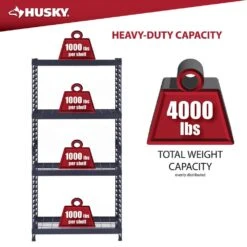 Husky 4-Shelf Metal Heavy-Duty Adjustable Garage Storage Shelving Unit In Black (36 In. W X 72 In. H X 18 In. D) 17 Husky 4-Shelf Metal Heavy-Duty Adjustable Garage Storage Shelving Unit In Black (36 In. W X 72 In. H X 18 In. D) -Husky Shop black husky freestanding shelving units n3r361872w4b 66 1000