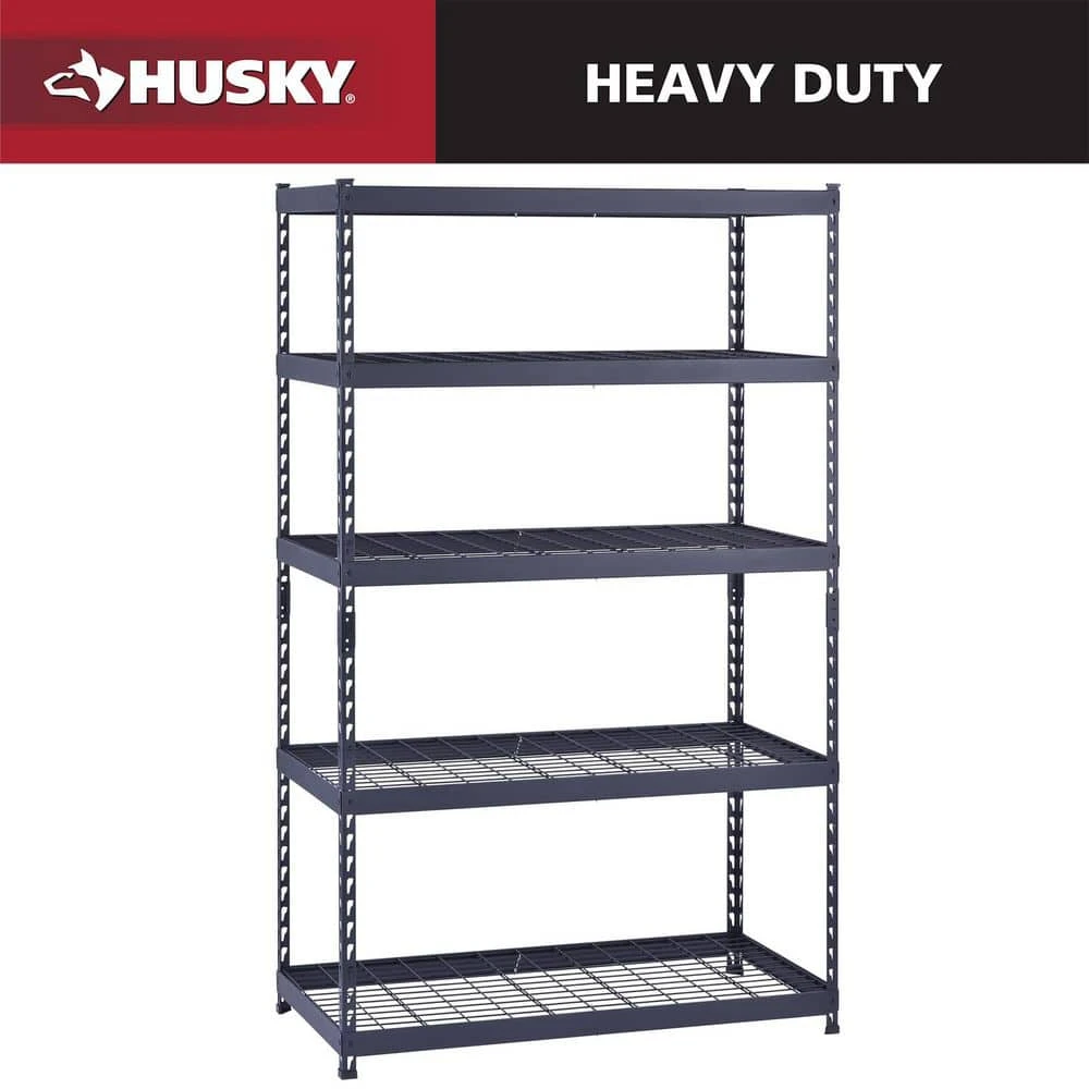 Husky 5-Shelf Metal Heavy-Duty Adjustable Garage Storage Shelving Unit In Black (48 In. W X 78 In. H X 24 In. D) 1 Husky 5-Shelf Metal Heavy-Duty Adjustable Garage Storage Shelving Unit In Black (48 In. W X 78 In. H X 24 In. D)