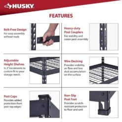Husky 5-Shelf Metal Heavy-Duty Adjustable Garage Storage Shelving Unit In Black (48 In. W X 78 In. H X 24 In. D) 20 Husky 5-Shelf Metal Heavy-Duty Adjustable Garage Storage Shelving Unit In Black (48 In. W X 78 In. H X 24 In. D) -Husky Shop black husky freestanding shelving units n3r482478w5b c3 1000