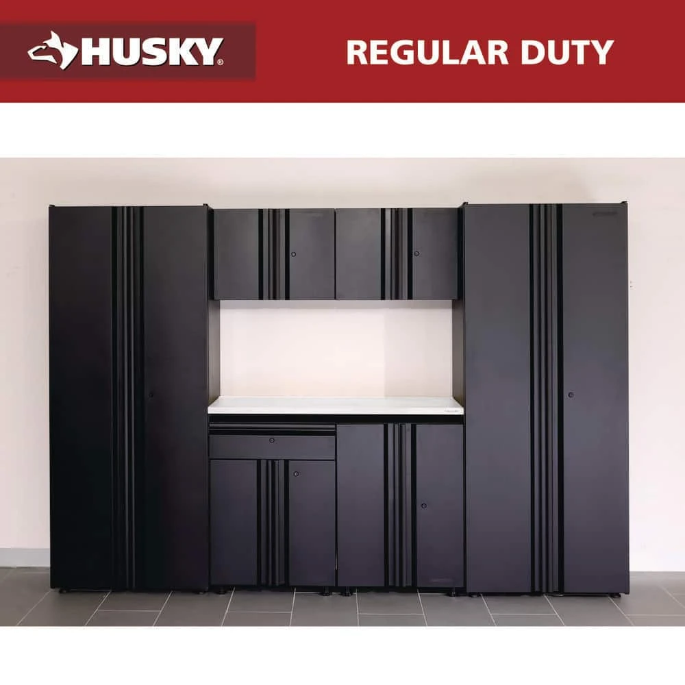 Husky 7-Piece Regular Duty Welded Steel Garage Storage System In Black (109 In. W X 75 In. H X 19.6 In. D) 1 Husky 7-Piece Regular Duty Welded Steel Garage Storage System In Black (109 In. W X 75 In. H X 19.6 In. D)
