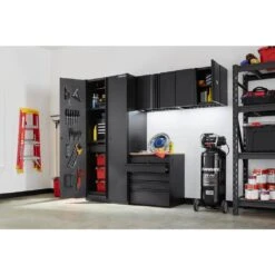Husky 4-Piece Heavy Duty Welded Steel Garage Storage System In Black (92 In. W X 81 In. H X 24 In. D) 18 Husky 4-Piece Heavy Duty Welded Steel Garage Storage System In Black (92 In. W X 81 In. H X 24 In. D) -Husky Shop black husky garage storage systems htc411020 a0 1000