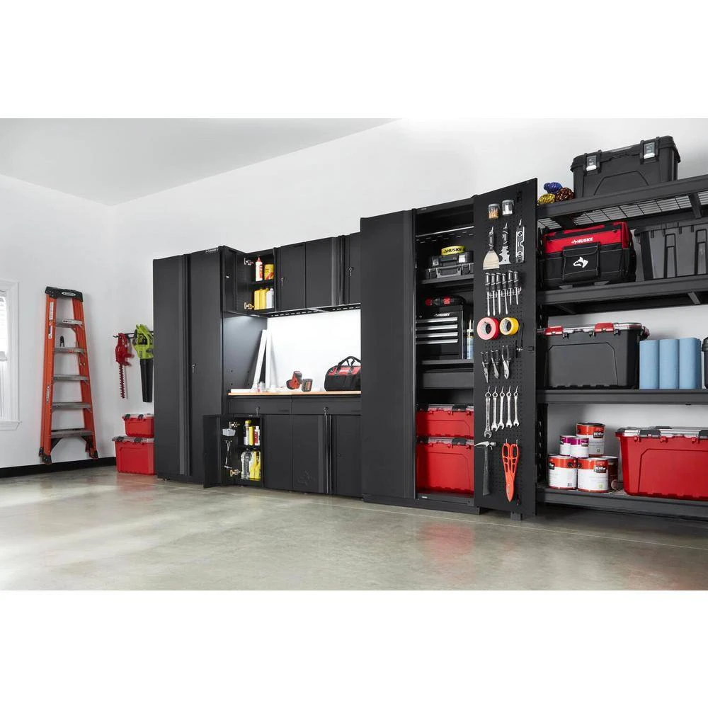 Husky 6-Piece Heavy Duty Welded Steel Garage Storage System In Black (128 In. W X 81 In. H X 24 In. D) 3 Husky 6-Piece Heavy Duty Welded Steel Garage Storage System In Black (128 In. W X 81 In. H X 24 In. D) - Image 3