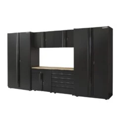 Husky 6-Piece Extra Wide Heavy Duty Welded Steel Garage Storage System In Black (148 In. W X 82 In. H X 24 In. D)