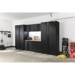 Husky 6-Piece Extra Wide Heavy Duty Welded Steel Garage Storage System In Black (148 In. W X 82 In. H X 24 In. D) -Husky Shop black husky garage storage systems htc621120 ex 77 1000