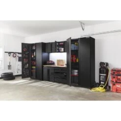 Husky 6-Piece Extra Wide Heavy Duty Welded Steel Garage Storage System In Black (148 In. W X 82 In. H X 24 In. D) -Husky Shop black husky garage storage systems htc621120 ex a0 1000
