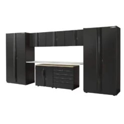 Husky 8-Piece Extra Wide Heavy Duty Welded Steel Garage Storage System In Black (180in. W X 82 In. H X 24 In. D)