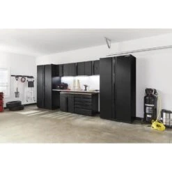 Husky 8-Piece Extra Wide Heavy Duty Welded Steel Garage Storage System In Black (180in. W X 82 In. H X 24 In. D) -Husky Shop black husky garage storage systems htc820130 ex 77 1000