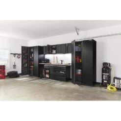 Husky 8-Piece Extra Wide Heavy Duty Welded Steel Garage Storage System In Black (180in. W X 82 In. H X 24 In. D) -Husky Shop black husky garage storage systems htc820130 ex a0 1000