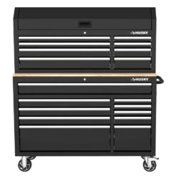 Husky Modular Tool Storage 52 In. W Standard Duty Black Mobile Workbench Cabinet With 8-Drawer Top Tool Chest -Husky Shop black husky mobile workbenches h52modsuite1 40 1000