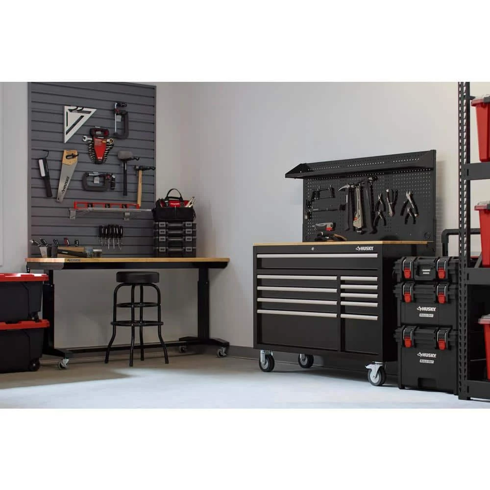 Husky Modular Tool Storage 52 In. W Standard Duty Black Mobile Workbench Cabinet With Pegboard 5 Husky Modular Tool Storage 52 In. W Standard Duty Black Mobile Workbench Cabinet With Pegboard - Image 5
