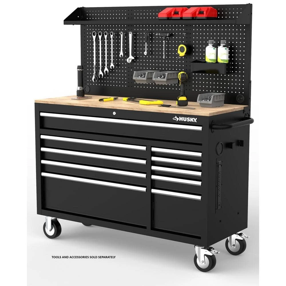 Husky Modular Tool Storage 52 In. W Standard Duty Black Mobile Workbench Cabinet With Pegboard 14 Husky Modular Tool Storage 52 In. W Standard Duty Black Mobile Workbench Cabinet With Pegboard - Image 14