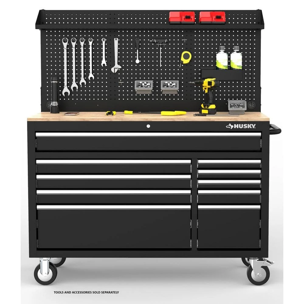 Husky Modular Tool Storage 52 In. W Standard Duty Black Mobile Workbench Cabinet With Pegboard 2 Husky Modular Tool Storage 52 In. W Standard Duty Black Mobile Workbench Cabinet With Pegboard - Image 2