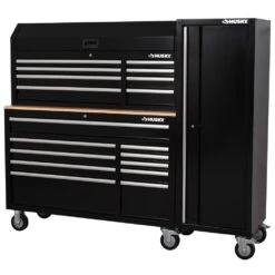 Husky Modular Tool Storage 72 In. W Standard Duty Black Mobile Workbench With 8-Drawer Top Tool Chest And 20 In. Side Locker 18 Husky Modular Tool Storage 72 In. W Standard Duty Black Mobile Workbench With 8-Drawer Top Tool Chest And 20 In. Side Locker -Husky Shop black husky mobile workbenches h52modsuite3 1d 1000