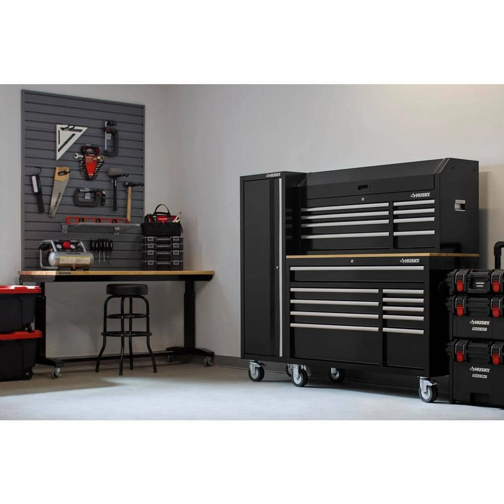 Husky Modular Tool Storage 72 In. W Standard Duty Black Mobile Workbench With 8-Drawer Top Tool Chest And 20 In. Side Locker 9 Husky Modular Tool Storage 72 In. W Standard Duty Black Mobile Workbench With 8-Drawer Top Tool Chest And 20 In. Side Locker - Image 9