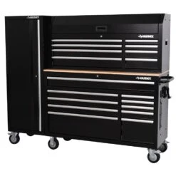 Husky Modular Tool Storage 72 In. W Standard Duty Black Mobile Workbench With 8-Drawer Top Tool Chest And 20 In. Side Locker