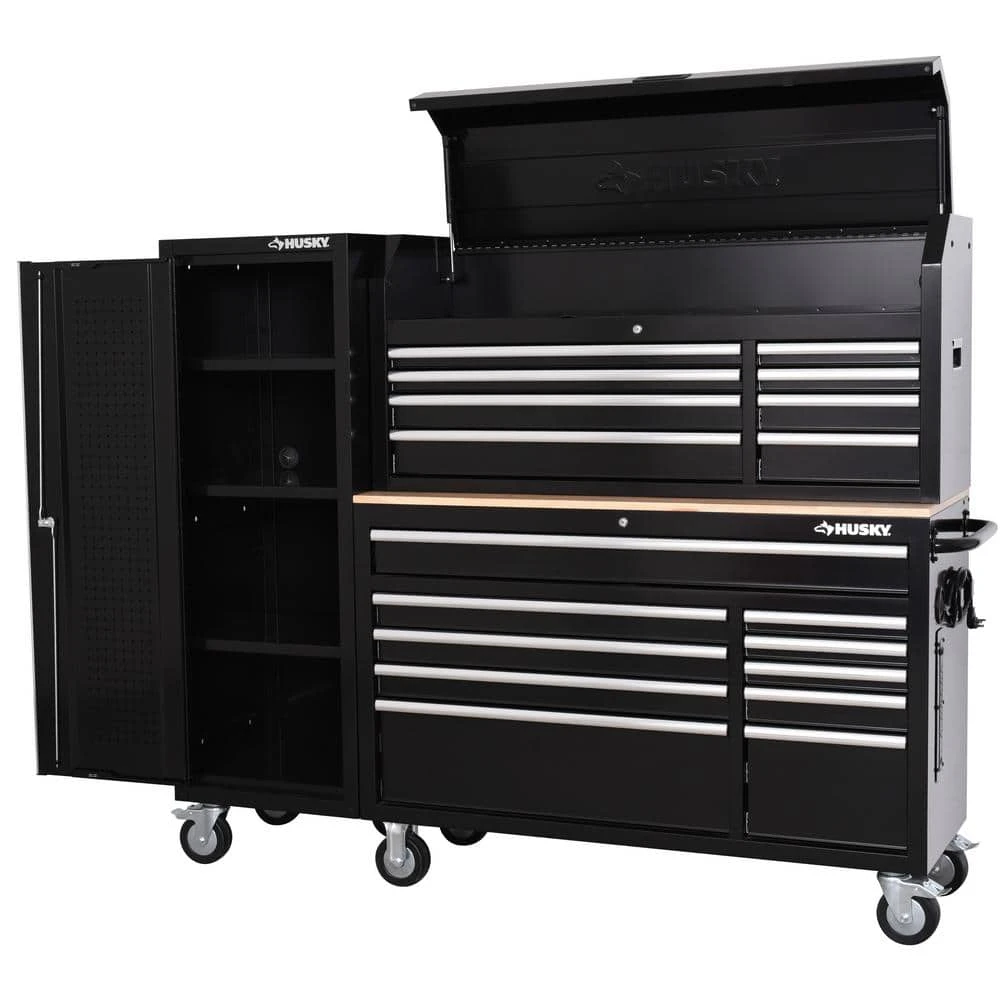 Husky Modular Tool Storage 72 In. W Standard Duty Black Mobile Workbench With 8-Drawer Top Tool Chest And 20 In. Side Locker 4 Husky Modular Tool Storage 72 In. W Standard Duty Black Mobile Workbench With 8-Drawer Top Tool Chest And 20 In. Side Locker - Image 4