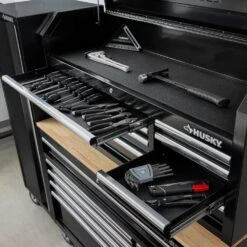 Husky Modular Tool Storage 92 In. W Standard Duty Black Mobile Workbench With 52 In. Top Tool Chest And (2) 20 In Side Lockers 18 Husky Modular Tool Storage 92 In. W Standard Duty Black Mobile Workbench With 52 In. Top Tool Chest And (2) 20 In Side Lockers -Husky Shop black husky mobile workbenches h52modsuite4 1d 1000