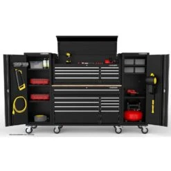 Husky Modular Tool Storage 92 In. W Standard Duty Black Mobile Workbench With 52 In. Top Tool Chest And (2) 20 In Side Lockers 27 Husky Modular Tool Storage 92 In. W Standard Duty Black Mobile Workbench With 52 In. Top Tool Chest And (2) 20 In Side Lockers -Husky Shop black husky mobile workbenches h52modsuite4 31 1000