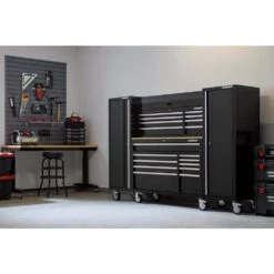Husky Modular Tool Storage 92 In. W Standard Duty Black Mobile Workbench With 52 In. Top Tool Chest And (2) 20 In Side Lockers 19 Husky Modular Tool Storage 92 In. W Standard Duty Black Mobile Workbench With 52 In. Top Tool Chest And (2) 20 In Side Lockers -Husky Shop black husky mobile workbenches h52modsuite4 66 1000