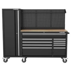 Husky Modular Tool Storage 72 In. W Standard Duty Black Mobile Workbench Cabinet With Pegboard And 20 In. Side Locker -Husky Shop black husky mobile workbenches h52modsuite5 40 1000