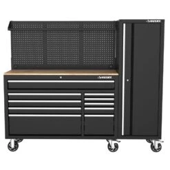 Husky Modular Tool Storage 72 In. W Standard Duty Black Mobile Workbench Cabinet With Pegboard And 20 In. Side Locker -Husky Shop black husky mobile workbenches h52modsuite5 66 1000