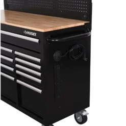 Husky Modular Tool Storage 72 In. W Standard Duty Black Mobile Workbench Cabinet With Pegboard And 20 In. Side Locker -Husky Shop black husky mobile workbenches h52modsuite5 76 1000