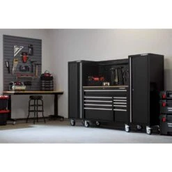 Husky Modular Tool Storage 92 In. W Standard Duty Black Mobile Workbench Cabinet With Pegboard And (2) 20 In. Side Lockers 17 Husky Modular Tool Storage 92 In. W Standard Duty Black Mobile Workbench Cabinet With Pegboard And (2) 20 In. Side Lockers -Husky Shop black husky mobile workbenches h52modsuite6 1d 1000