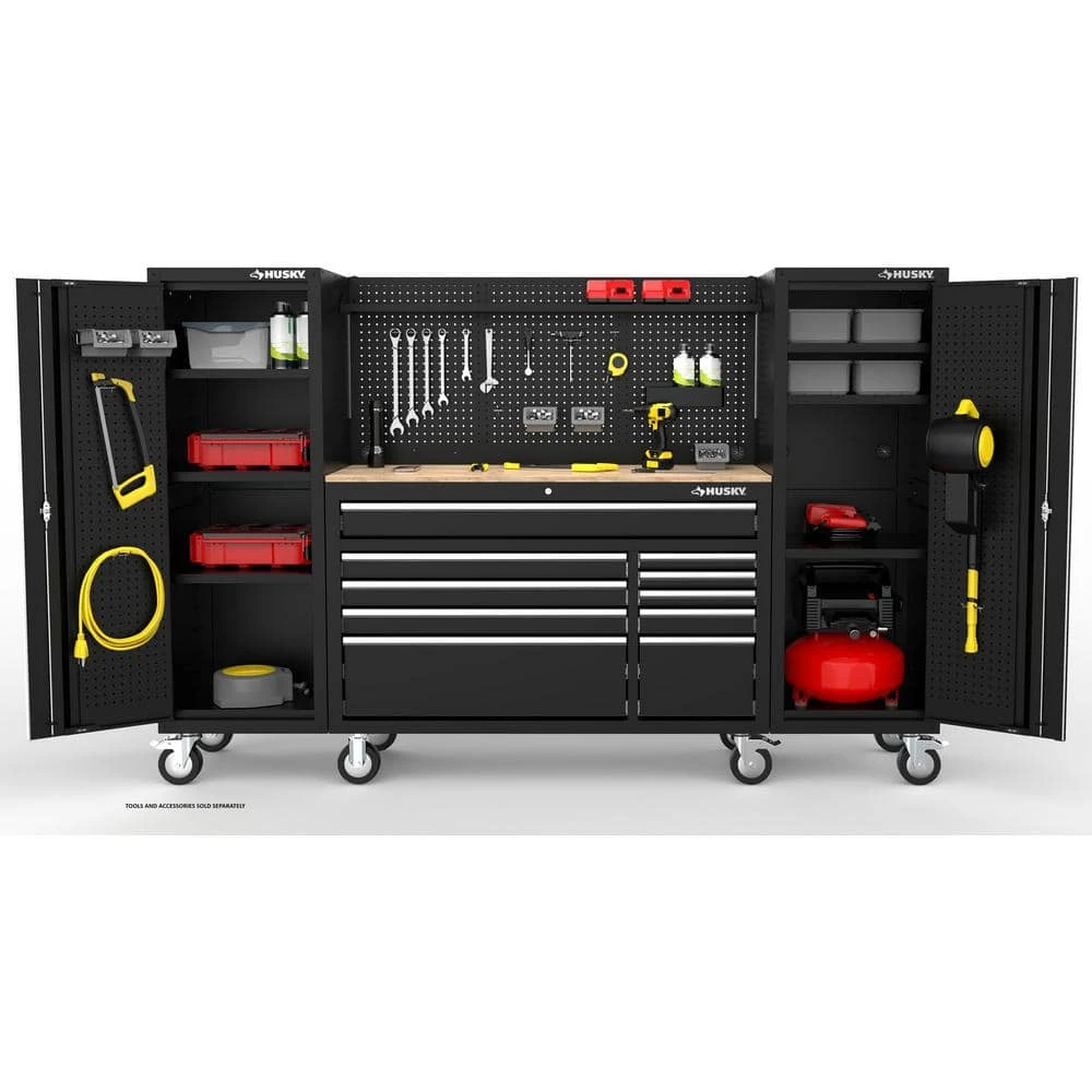 Husky Modular Tool Storage 92 In. W Standard Duty Black Mobile Workbench Cabinet With Pegboard And (2) 20 In. Side Lockers 13 Husky Modular Tool Storage 92 In. W Standard Duty Black Mobile Workbench Cabinet With Pegboard And (2) 20 In. Side Lockers - Image 13