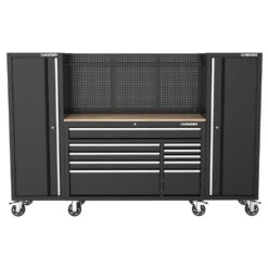 Husky Modular Tool Storage 92 In. W Standard Duty Black Mobile Workbench Cabinet With Pegboard And (2) 20 In. Side Lockers 15 Husky Modular Tool Storage 92 In. W Standard Duty Black Mobile Workbench Cabinet With Pegboard And (2) 20 In. Side Lockers -Husky Shop black husky mobile workbenches h52modsuite6 40 1000