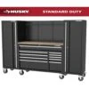 Husky Modular Tool Storage 92 In. W Standard Duty Black Mobile Workbench Cabinet With Pegboard And (2) 20 In. Side Lockers -Husky Shop black husky mobile workbenches h52modsuite6 64 1000