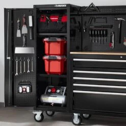 Husky Modular Tool Storage 92 In. W Standard Duty Black Mobile Workbench Cabinet With Pegboard And (2) 20 In. Side Lockers 18 Husky Modular Tool Storage 92 In. W Standard Duty Black Mobile Workbench Cabinet With Pegboard And (2) 20 In. Side Lockers -Husky Shop black husky mobile workbenches h52modsuite6 66 1000