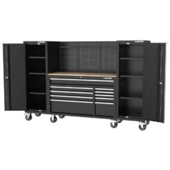Husky Modular Tool Storage 92 In. W Standard Duty Black Mobile Workbench Cabinet With Pegboard And (2) 20 In. Side Lockers 16 Husky Modular Tool Storage 92 In. W Standard Duty Black Mobile Workbench Cabinet With Pegboard And (2) 20 In. Side Lockers -Husky Shop black husky mobile workbenches h52modsuite6 a0 1000