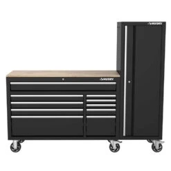 Husky Modular Tool Storage 72 In. W Standard Duty Black Mobile Workbench Cabinet With 20 In. Side Locker -Husky Shop black husky mobile workbenches h52modsuite7 1d 1000